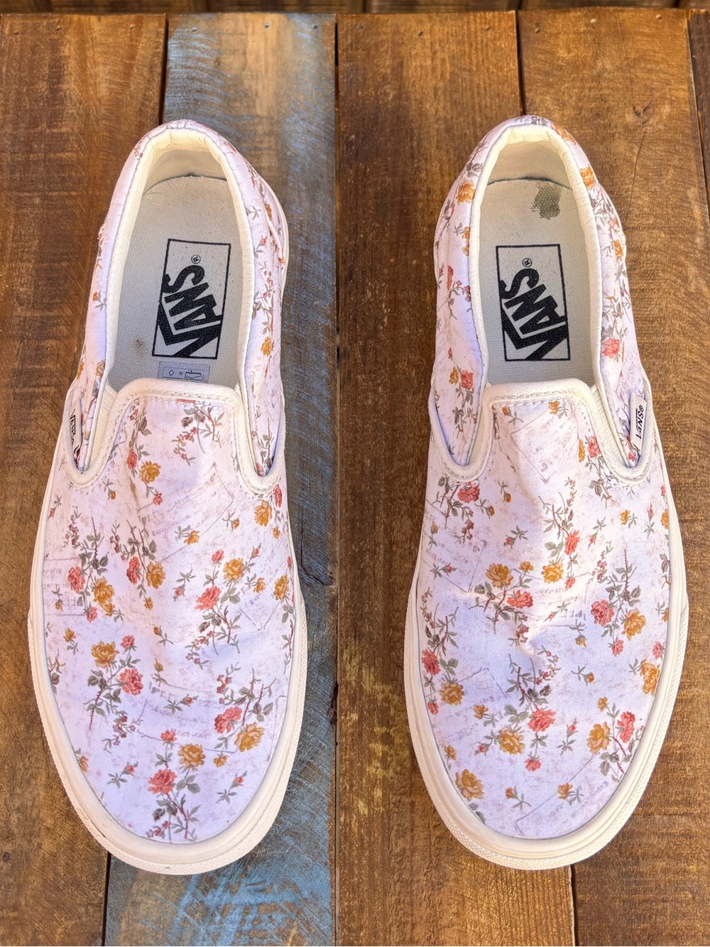 Vans White Floral Slip On Shoes